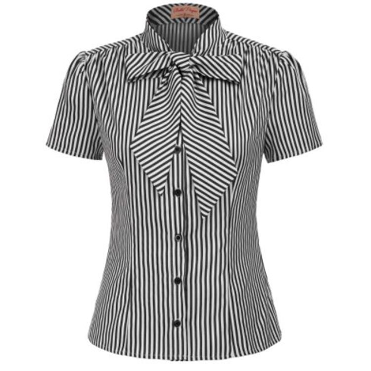 Short-sleeved bow striped shirt