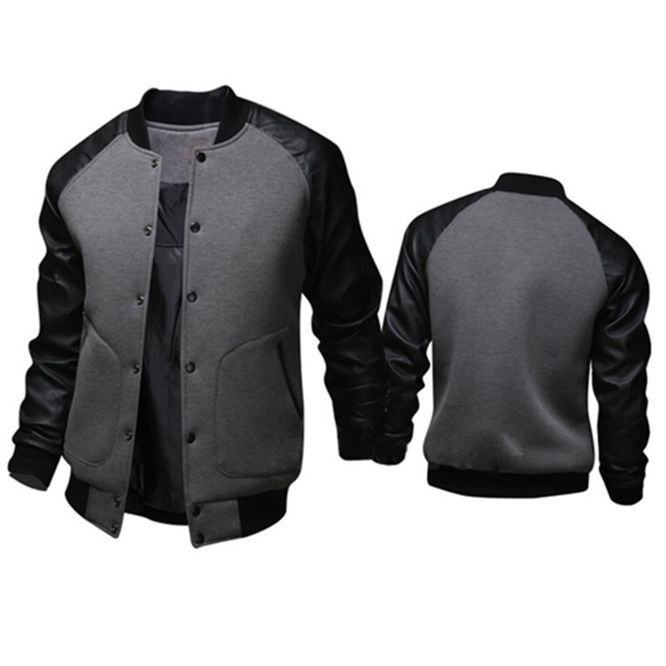 Men's Baseball Jacket with leather sleeve pocket