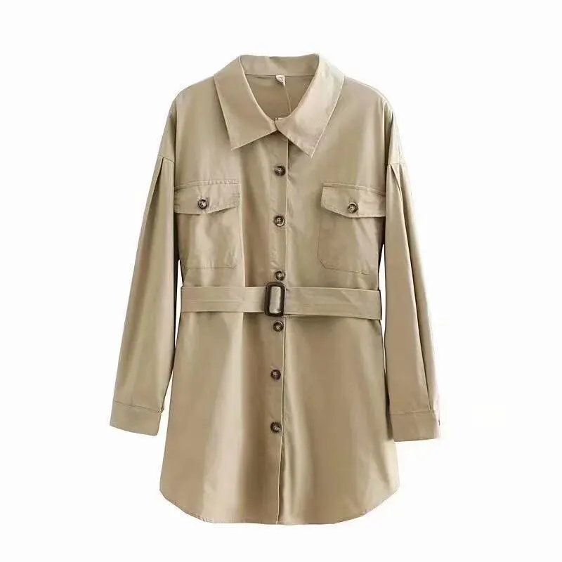 Sand wash pocket belt shirt - Khaki