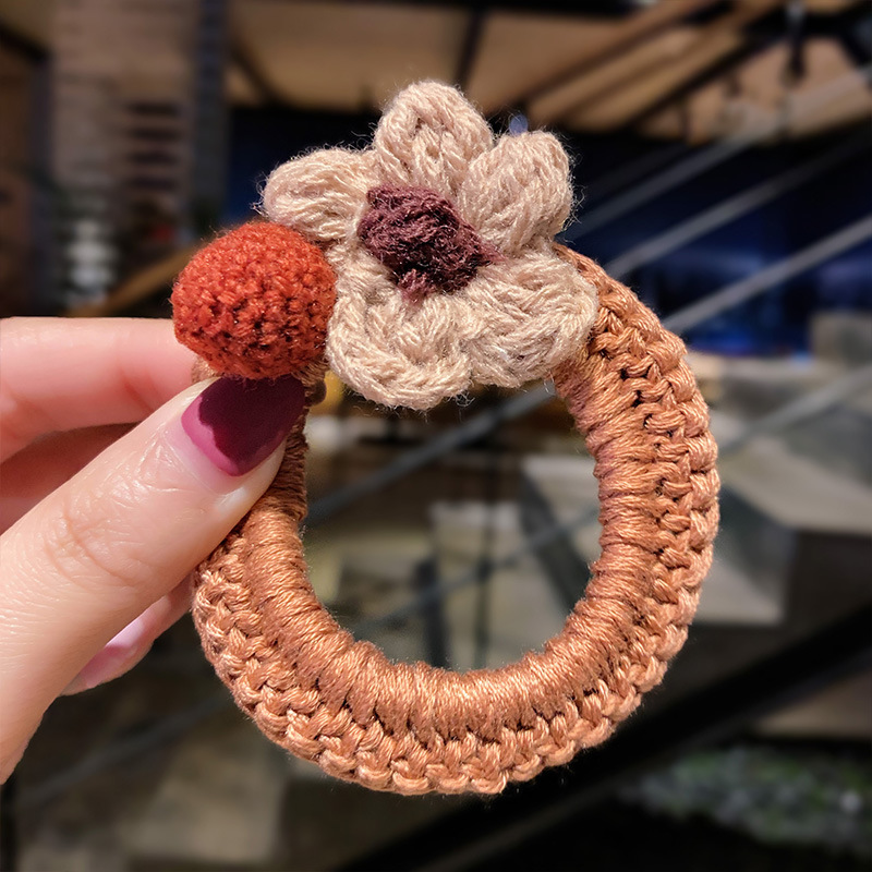 Woolen flowers tie hair elastic Pink - Shop at LoveMi