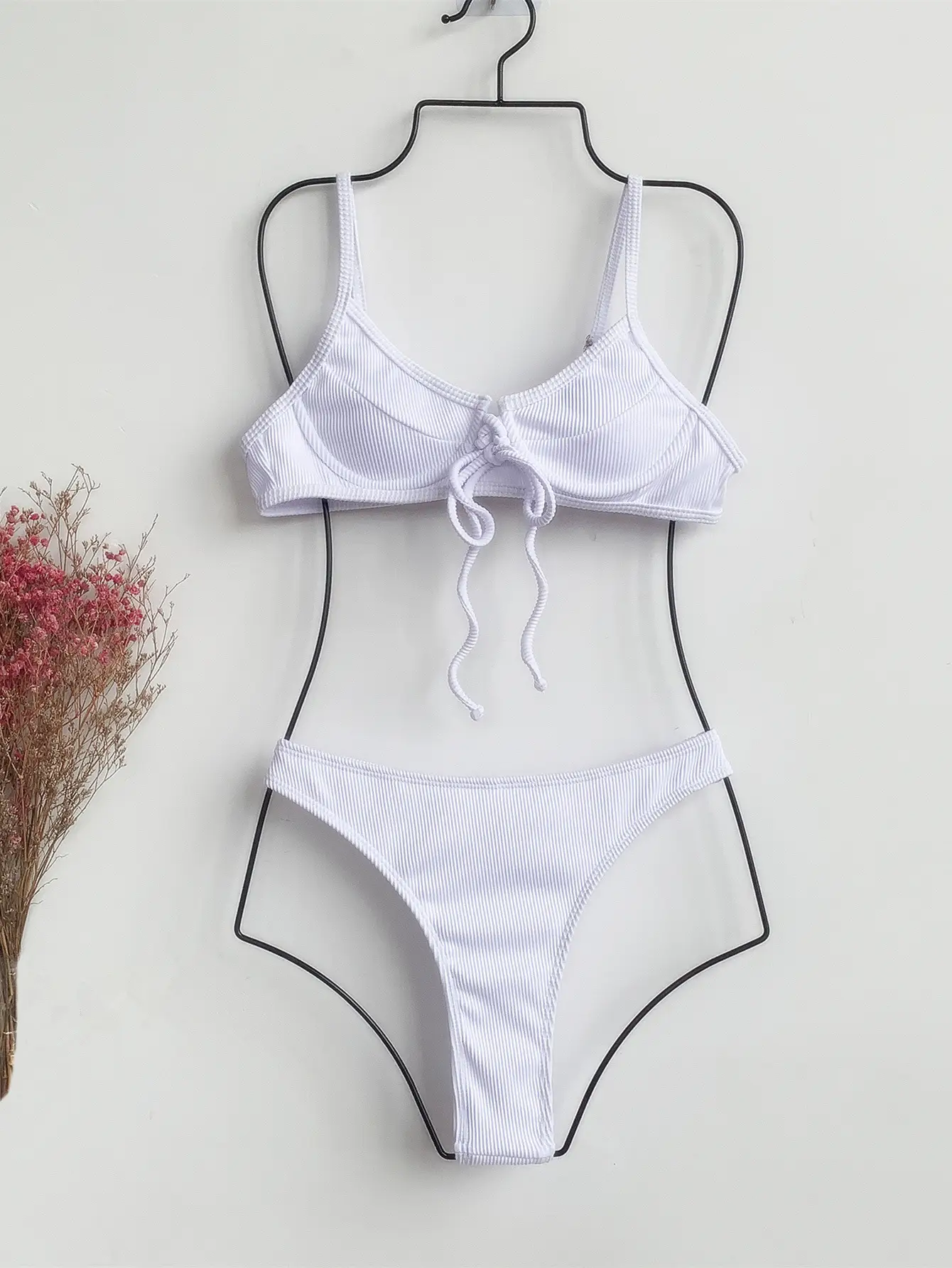 Solid color strappy bikini
