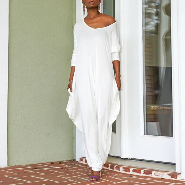 Oversized loose casual jumpsuit White - Shop at LoveMi