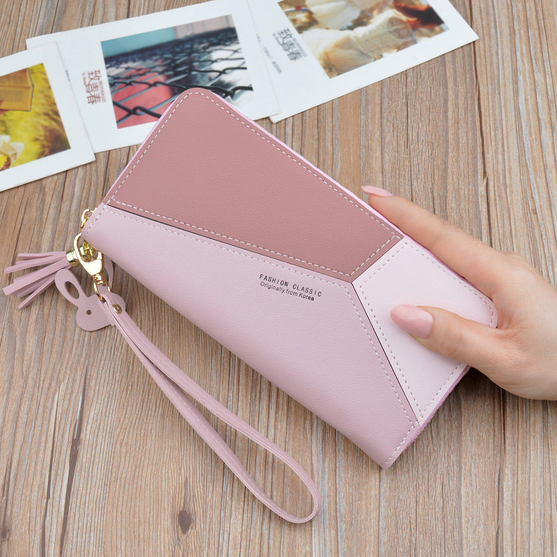 Women's long zipper tassel stitching clutch Pink - Shop at LoveMi