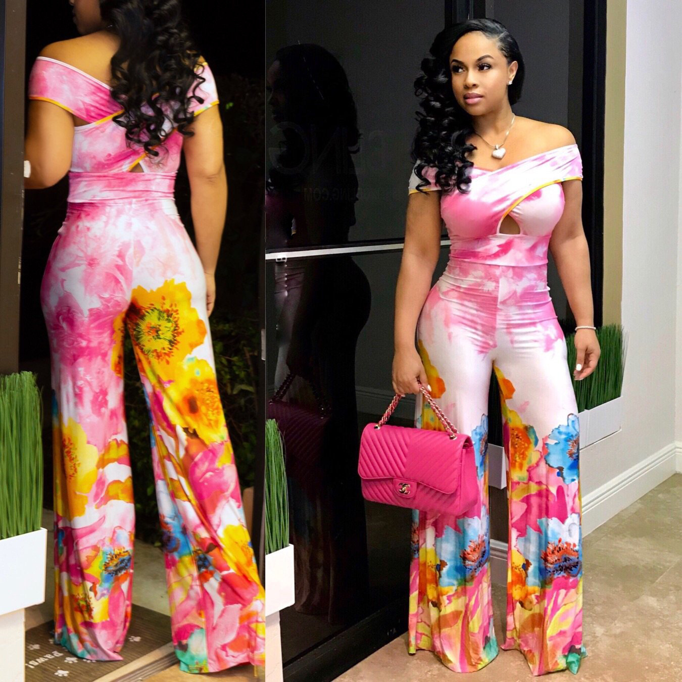 Printed jumpsuit flared pants