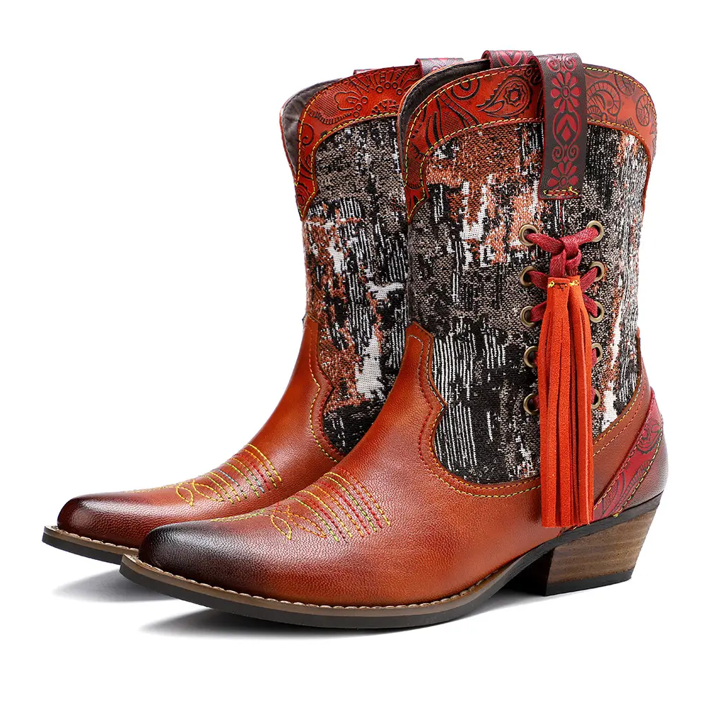 Denim boots with fine leather