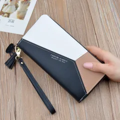 Women's long zipper tassel stitching clutch - Black - View 1