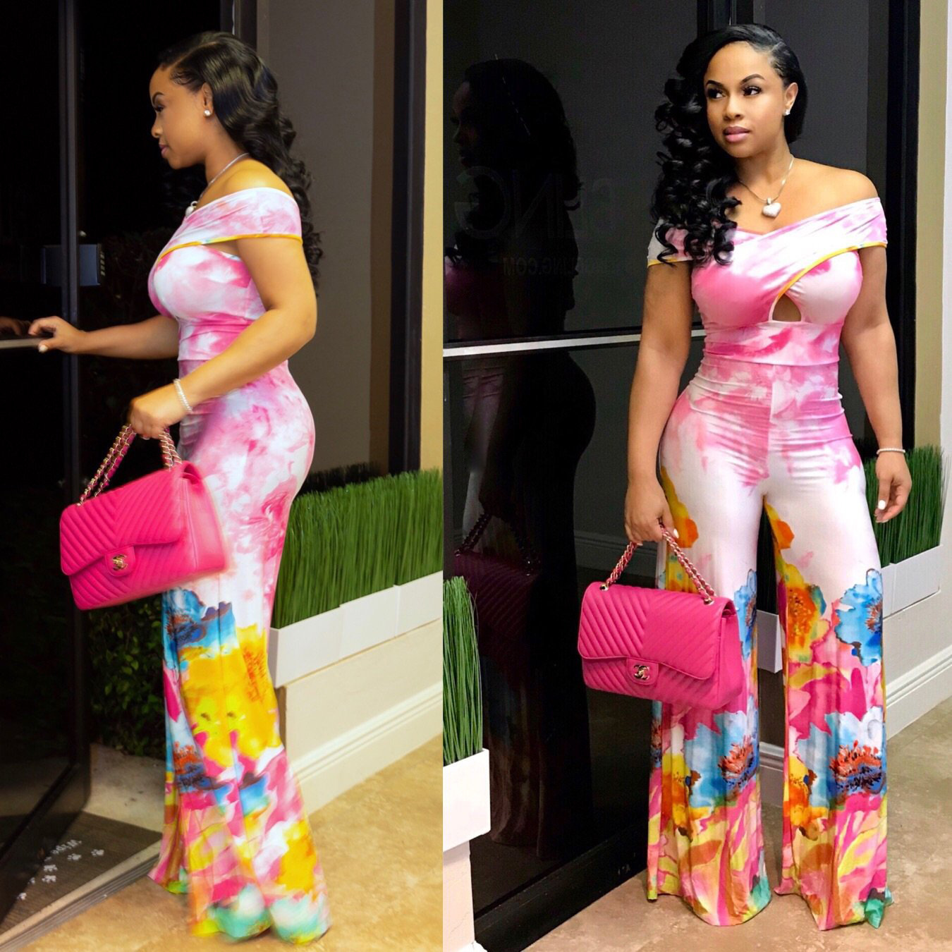 Printed jumpsuit flared pants