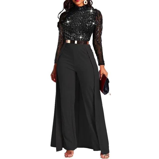 Patchwork beaded women's jumpsuit Black - Shop at LoveMi