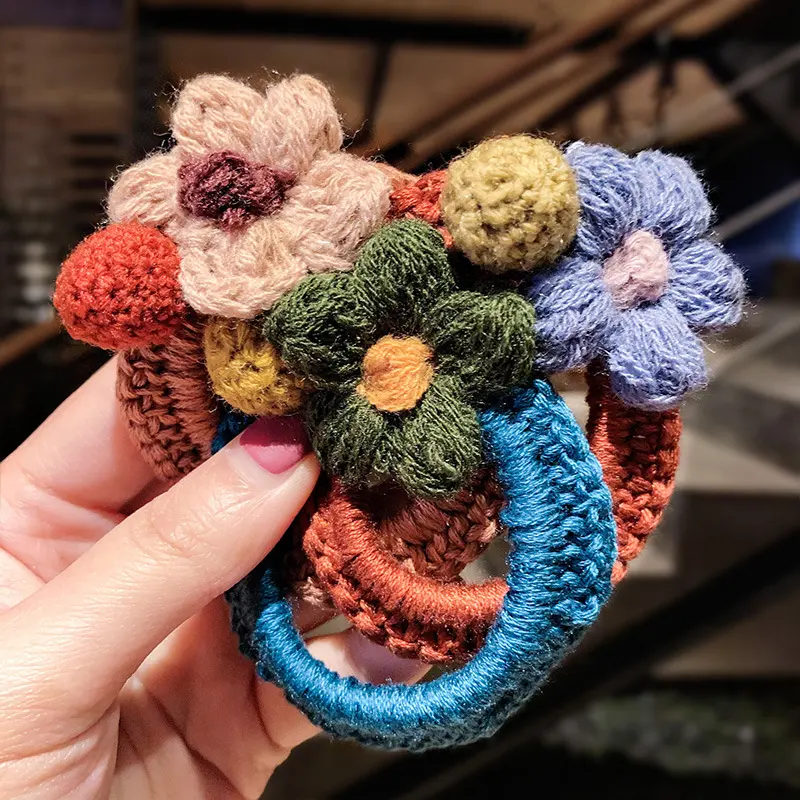 Woolen Flowers Tie Hair Elastic