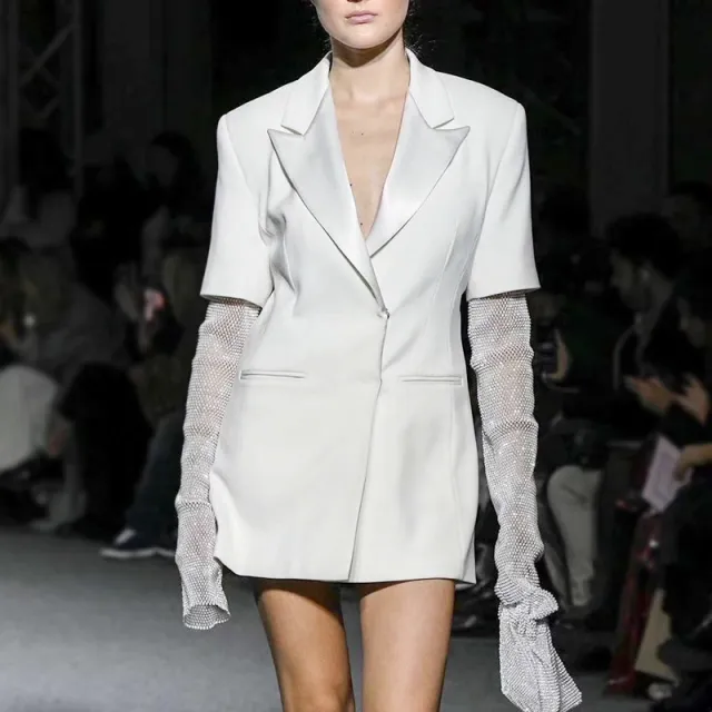 Ladies bright diamond long sleeve suit jacket White - Shop at LoveMi