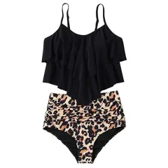 Ruffled bikini swimsuit - Black - View 1