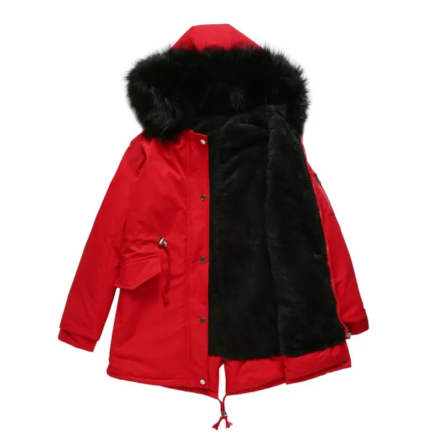Large fur collar padded women's padded jacket Red - Shop at LoveMi