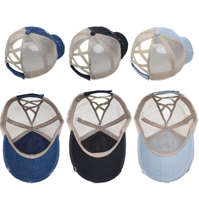 Battered cross horsetail baseball cap
