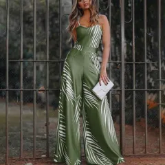 Ladies casual printed jumpsuit - Green - View 1
