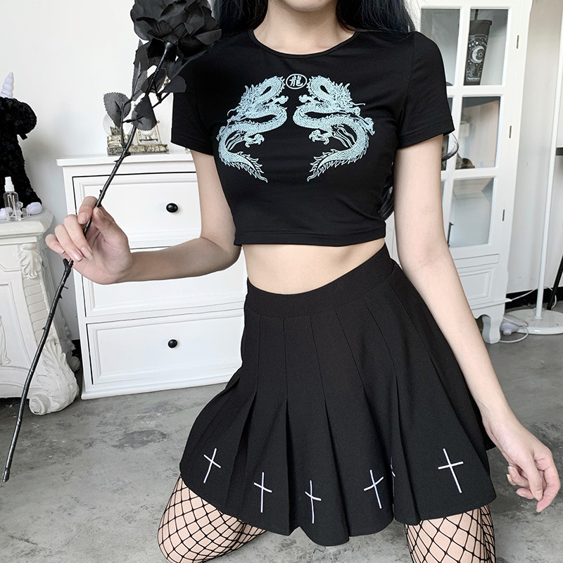 Dragon Print Navel T-shirt