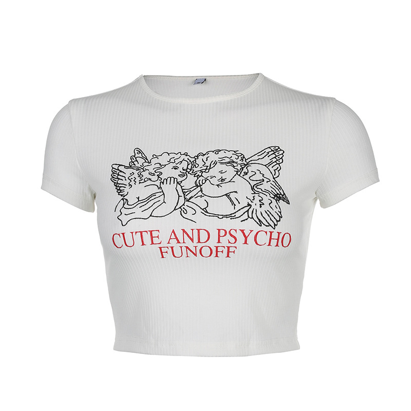 Ribbed angel print short sleeve t-shirt