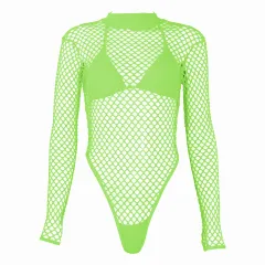 Hollow mesh sexy female see-through bodysuit - Green - View 1