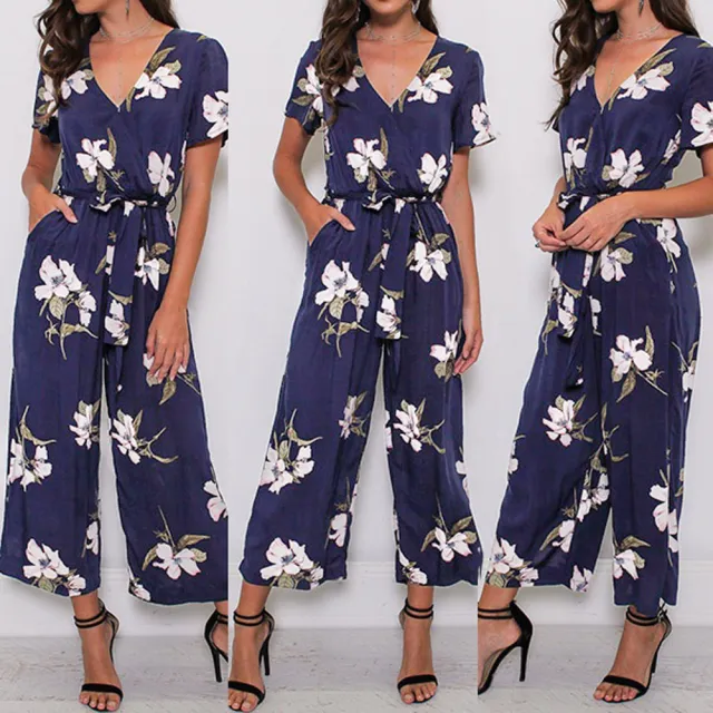 V neck belted short sleeve jumpsuit Navy Blue - Shop at LoveMi
