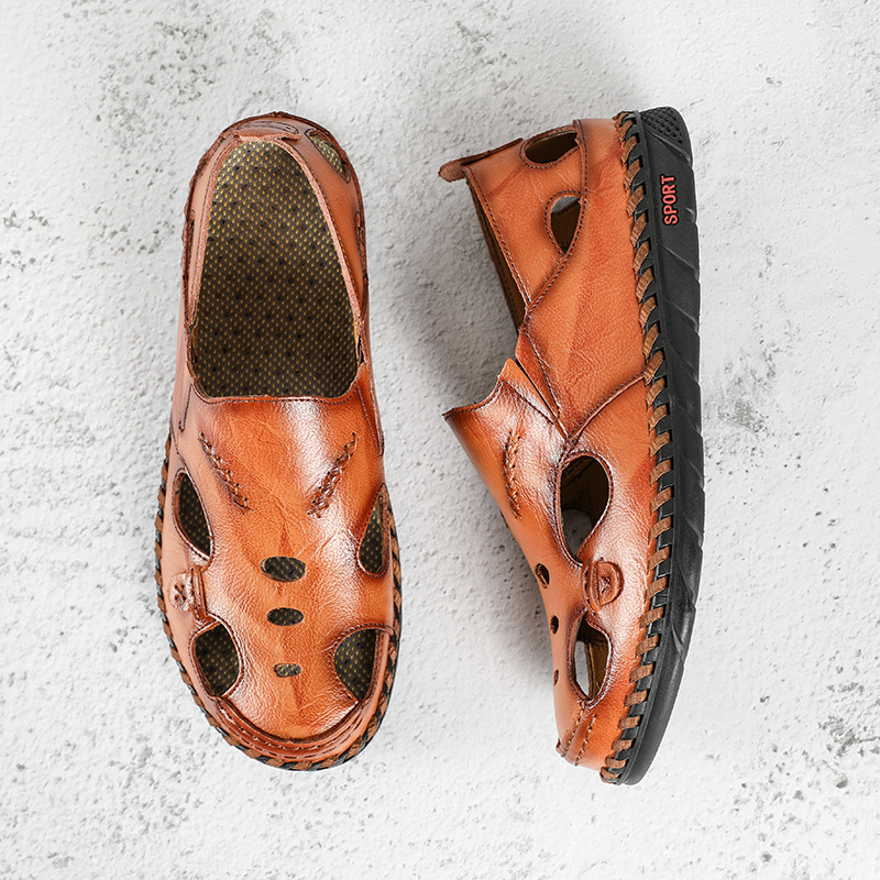 Cowhide hollow Baotou outdoor beach shoes