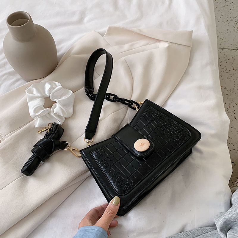 Vintage stone pattern one shoulder armpit bag Black - Shop at LoveMi