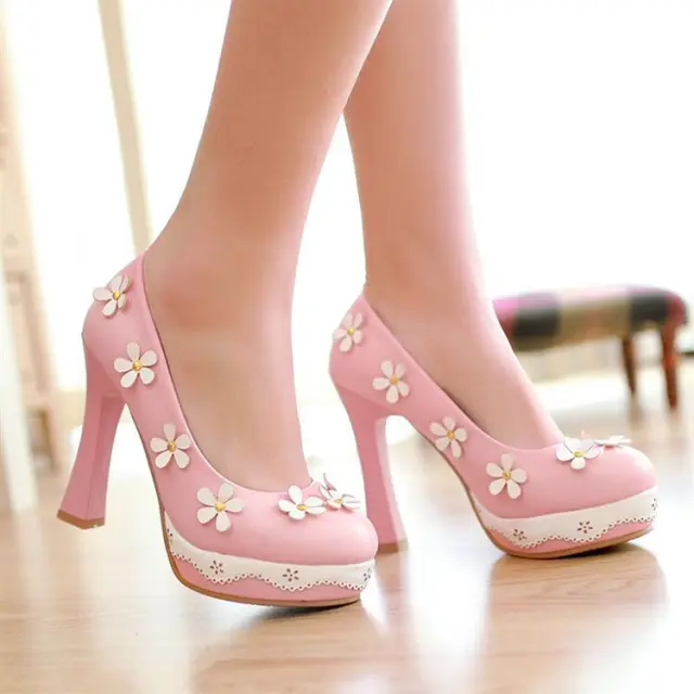 Flower candy shoes pump pumps high heels Pink - Shop at LoveMi