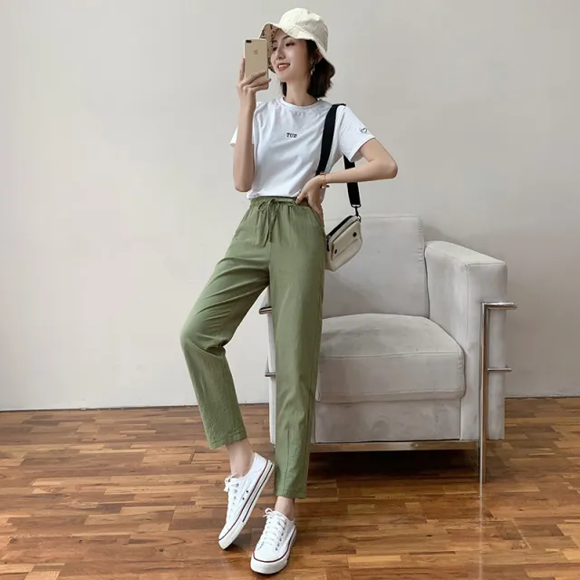 Straight cropped casual pants Army Green - Shop at LoveMi