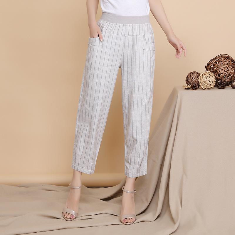 Loose cotton and linen cropped trousers casual pants