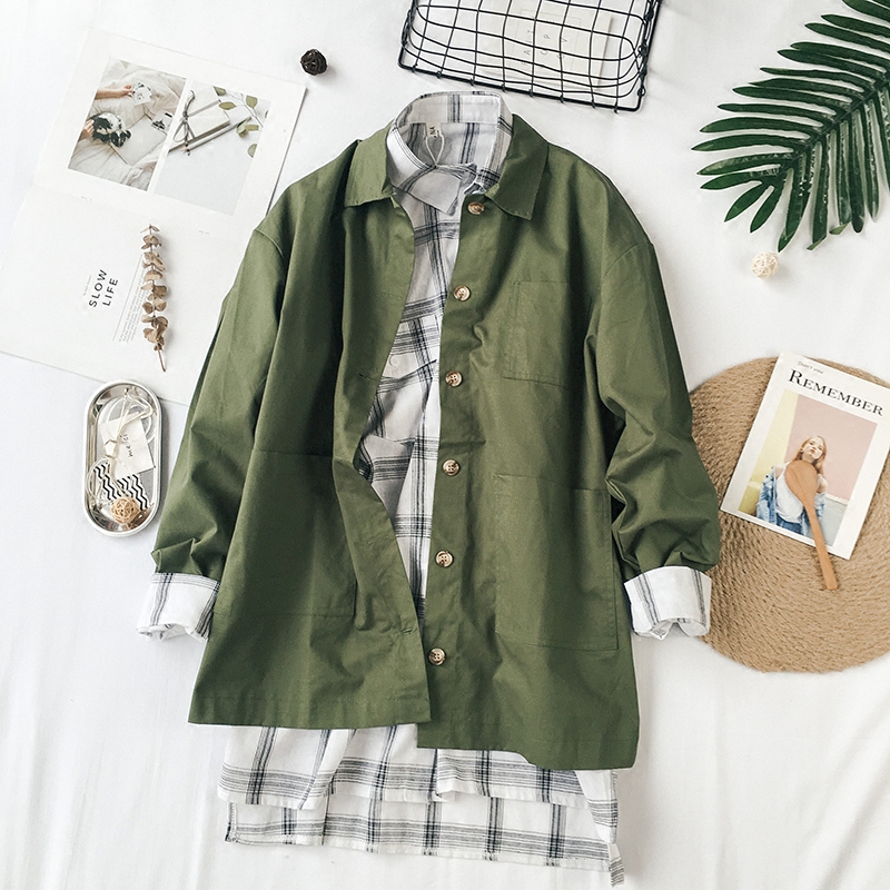 Retro literary college windbreaker Green - Shop at LoveMi