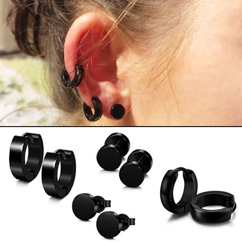 Round dumbbell set stainless steel earrings