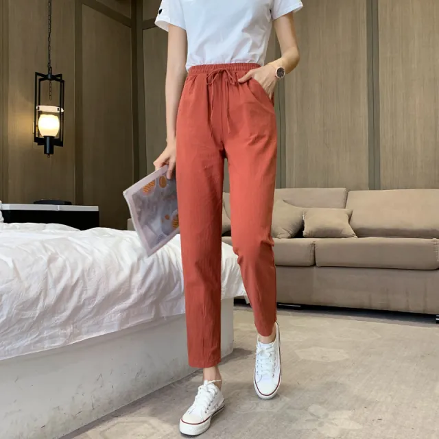 Straight cropped casual pants Tea Red - Shop at LoveMi