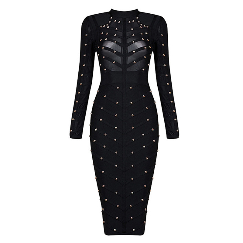 Beaded Mesh Long Sleeve Dress, picture 6 of 6