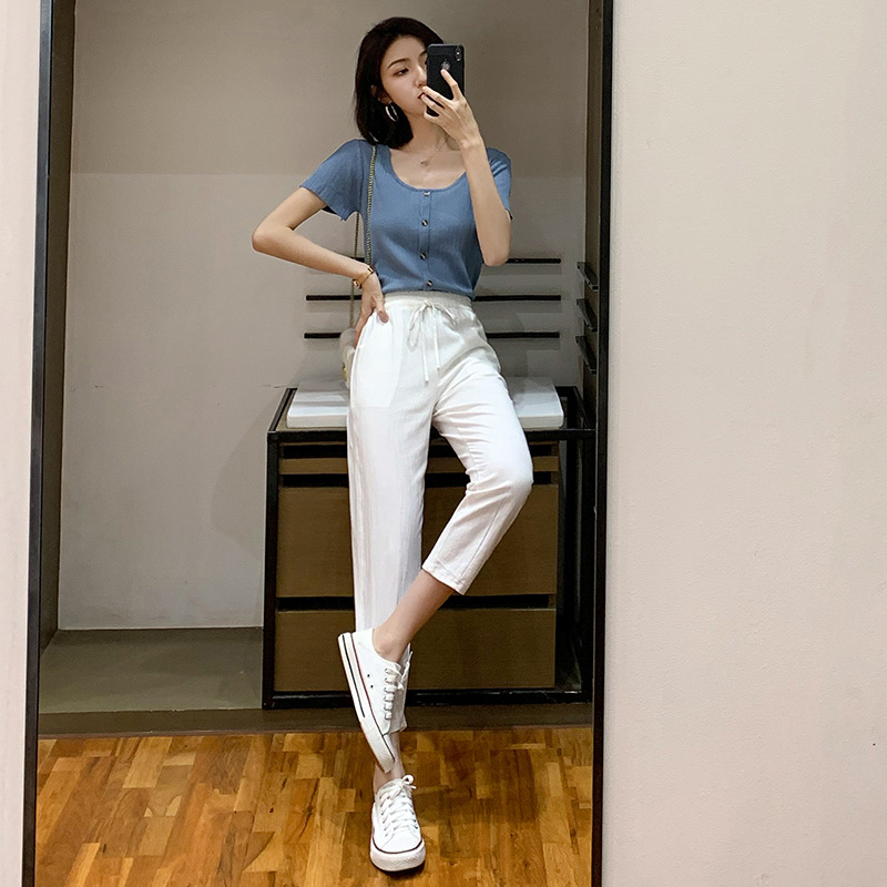 Straight cropped casual pants