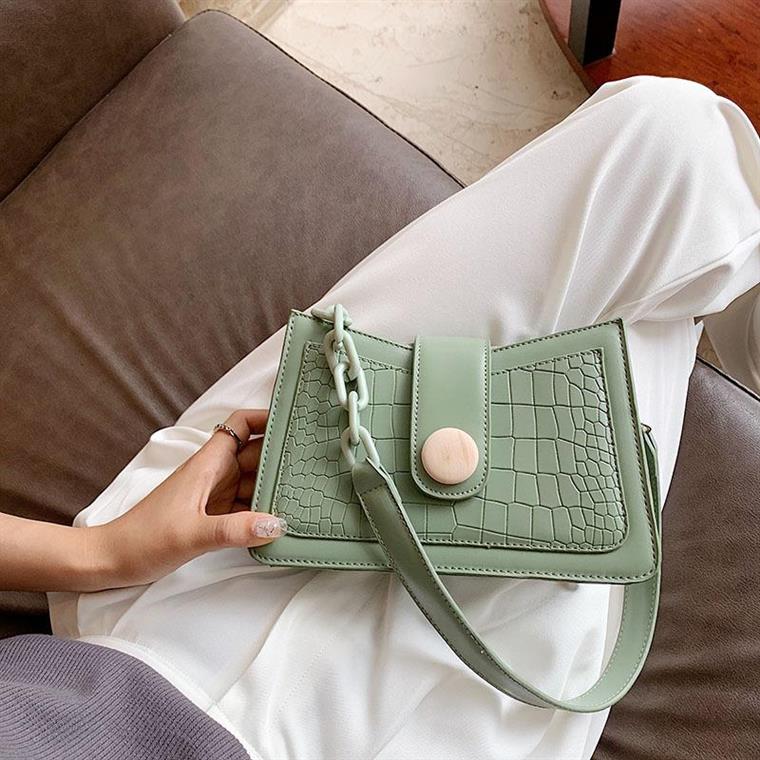 Vintage stone pattern one shoulder armpit bag Green - Shop at LoveMi