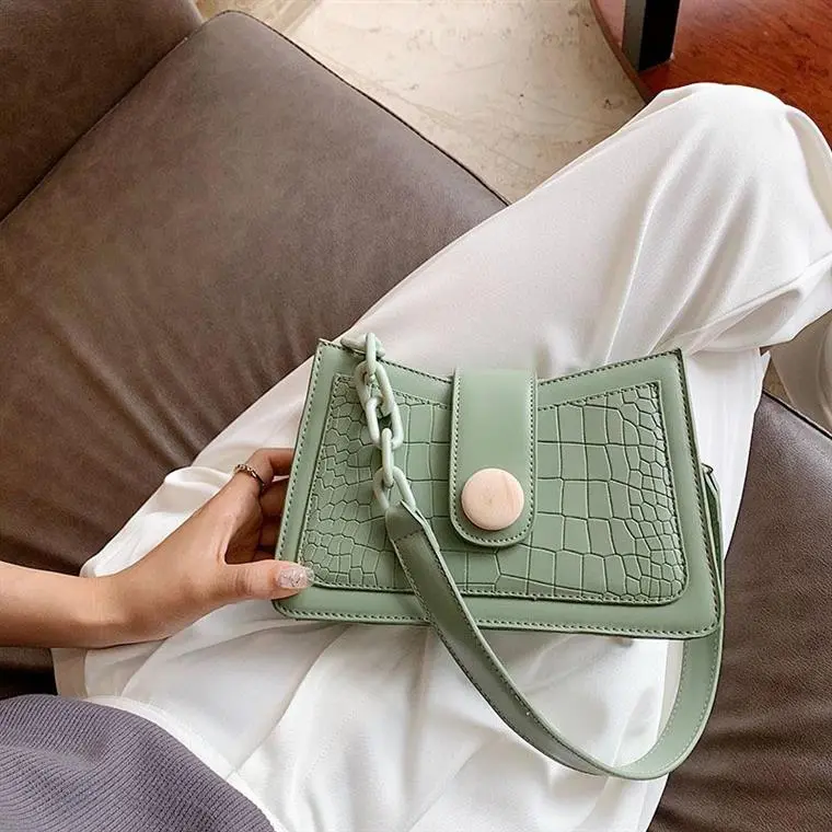 Vintage stone pattern one-shoulder armpit bag - Green