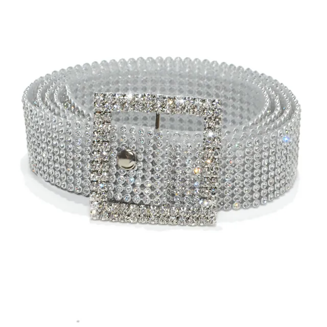 9 rows full rhinestone embellished belt Silver - Shop at LoveMi