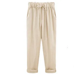 Loose and thin cotton and linen women's casual pants Apricot - Shop at LoveMi