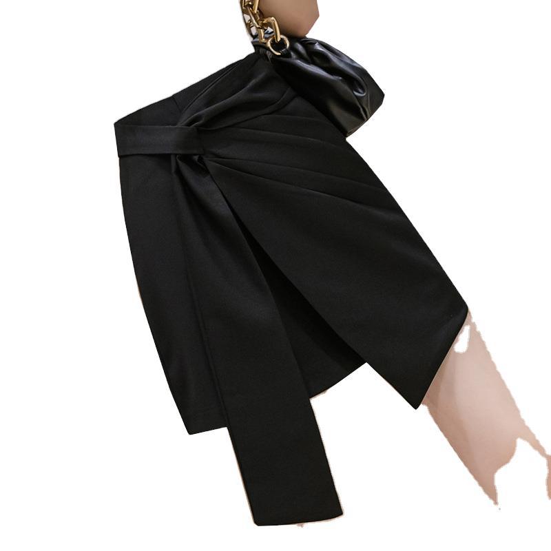 High waist a-line fashion black hip skirt
