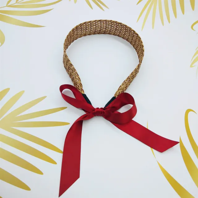 Ribbon knotted raffia woven headband Red - Shop at LoveMi
