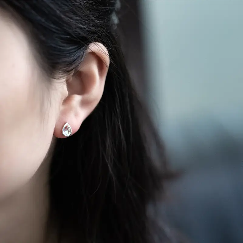 Water drop moonstone ear studs