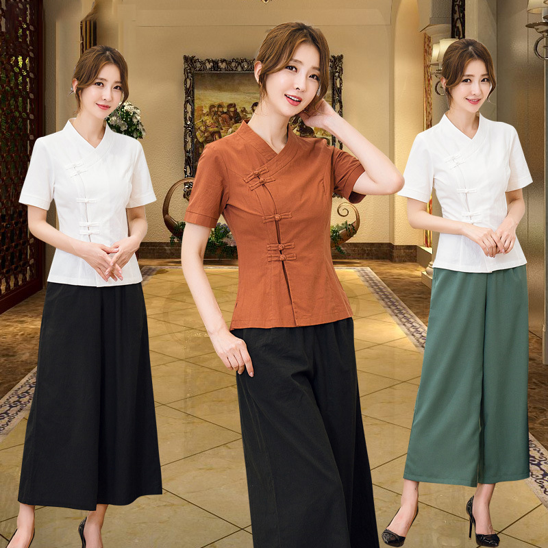 Short sleeve wide leg pants suit