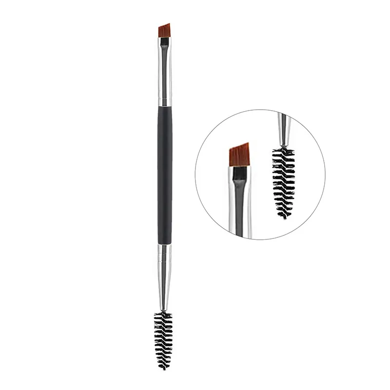 Angled eyebrow powder brush makeup brush tool - Black Silver
