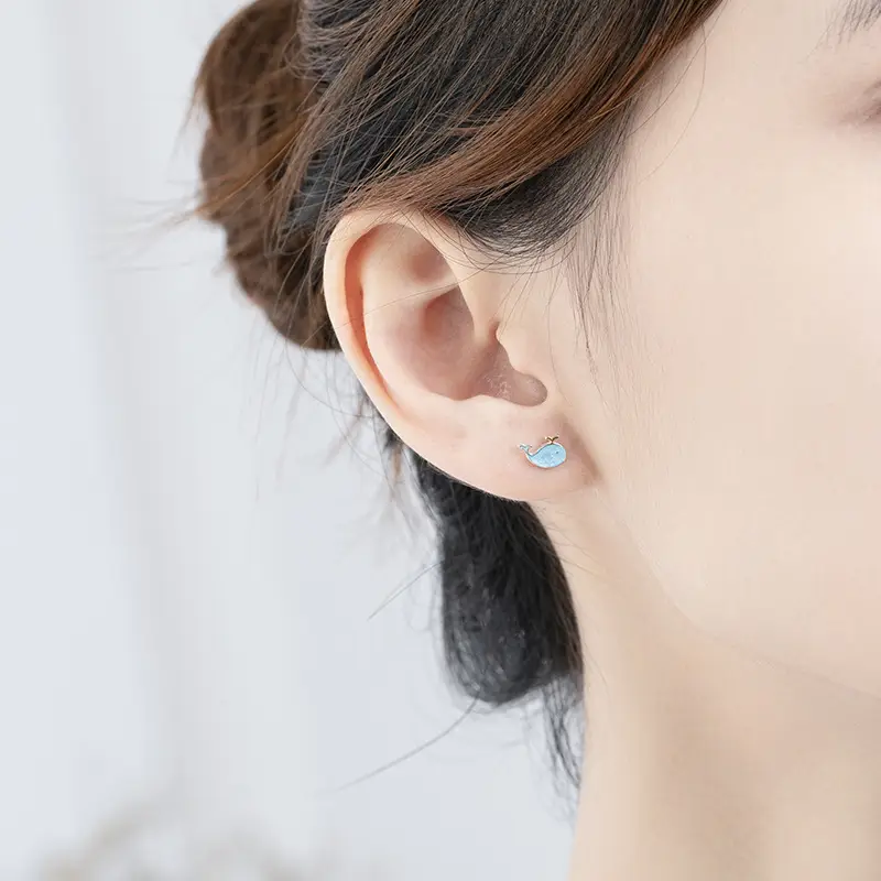 S925 sterling silver spray whale earrings
