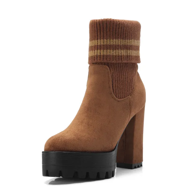Thick Platform High Heel Ankle Boots Camel - Shop at LoveMi