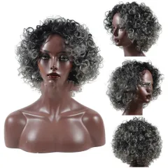 Granny grey short chemical fibre wig headgear - Grey - View 1