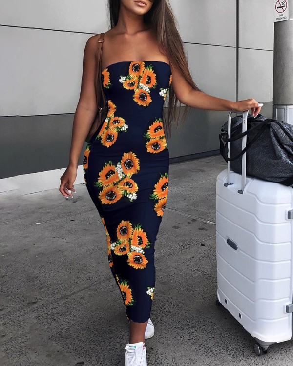 White sunflower print dress