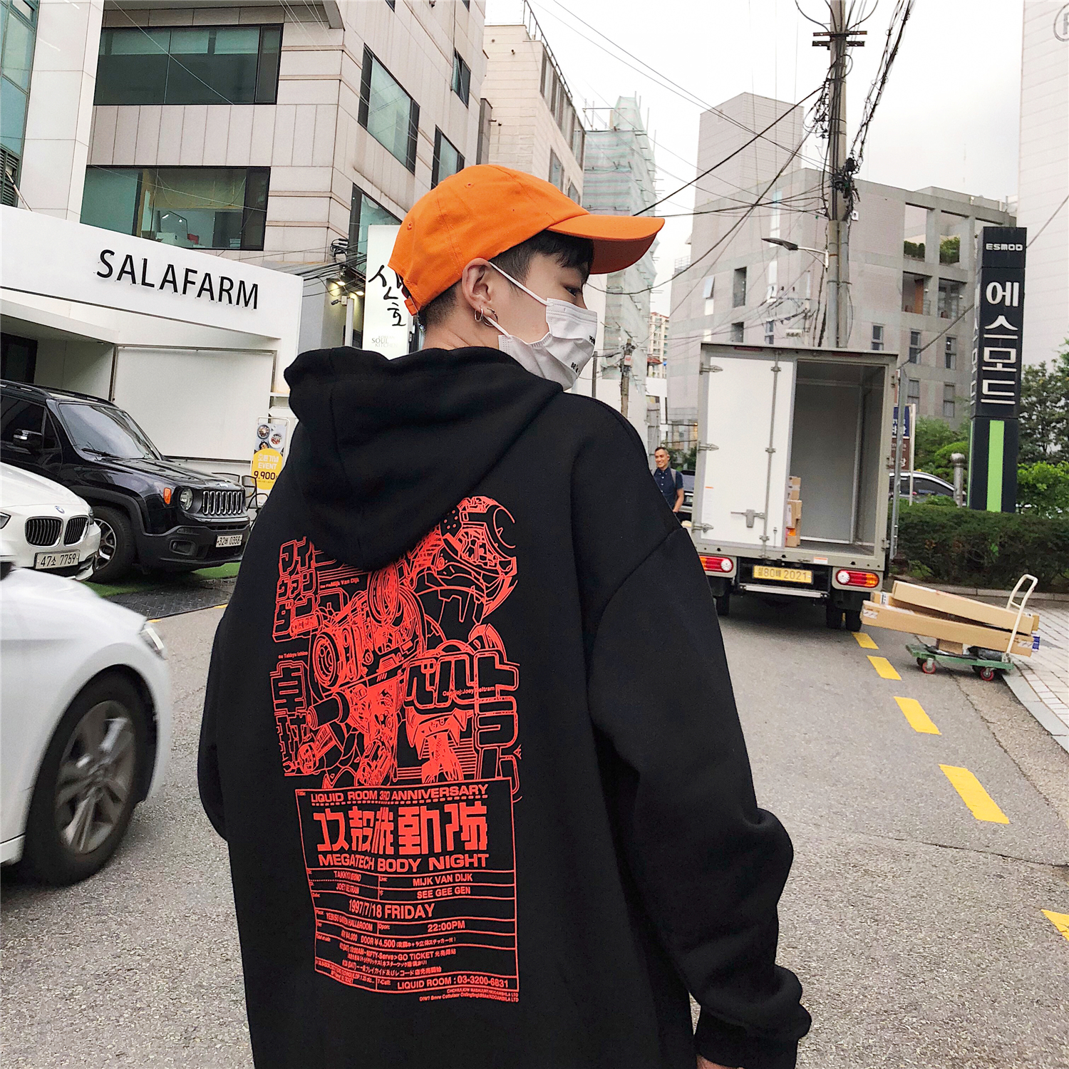 Printed hooded crew neck sweatshirt