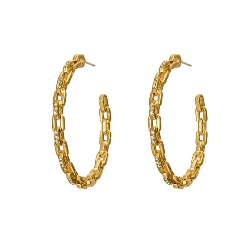 Exaggerated micro-inlaid chain earrings