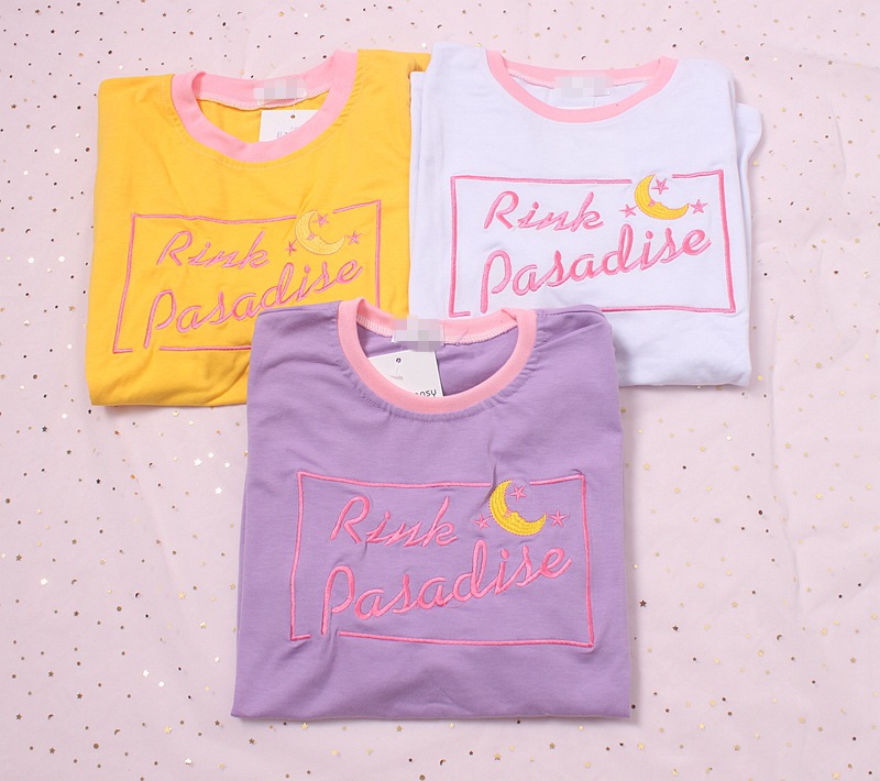 Moon alphabet embroidery short sleeve