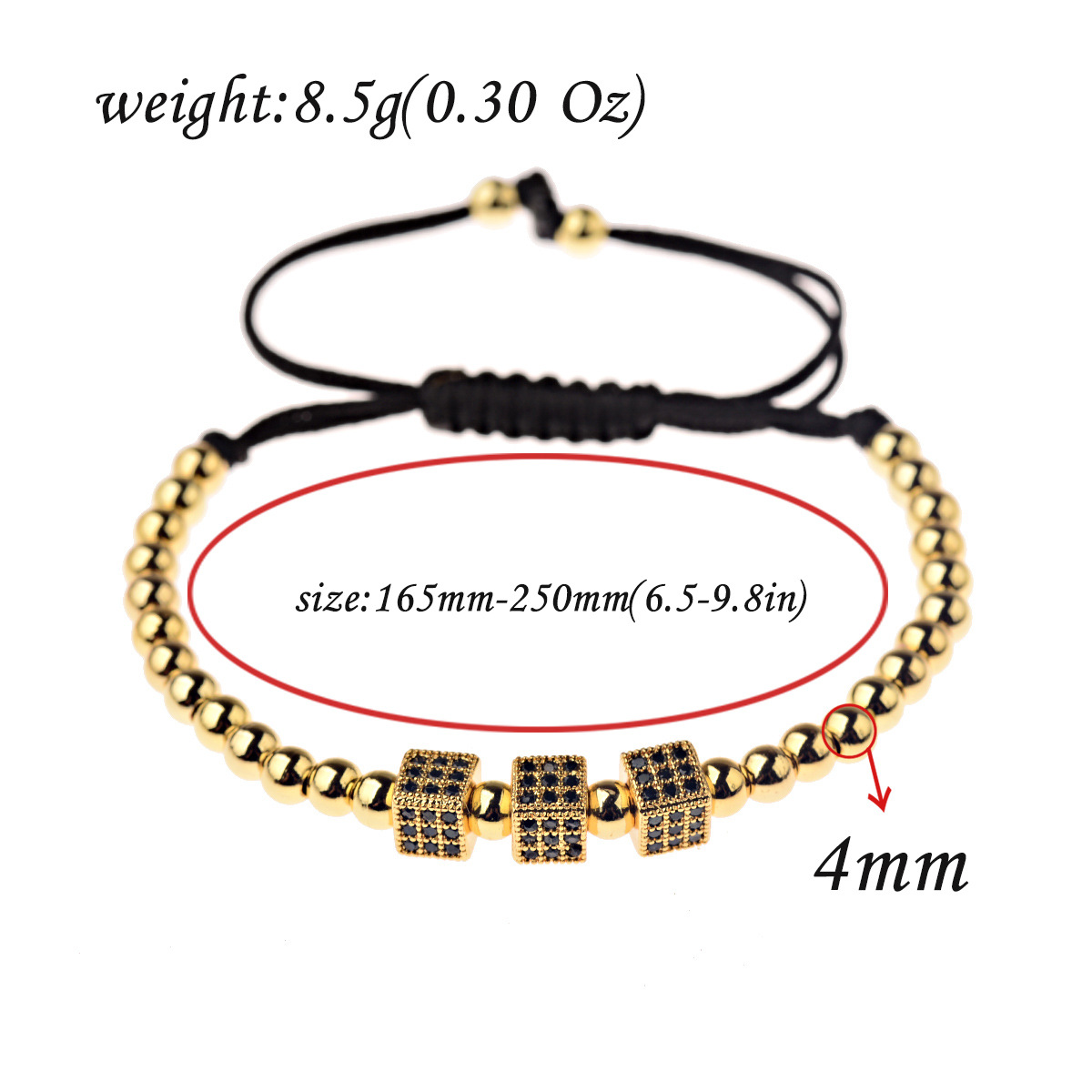 4mm copper bead adjustable braided bracelet