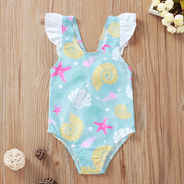 Shell print bow swimsuit Blue - Shop at LoveMi